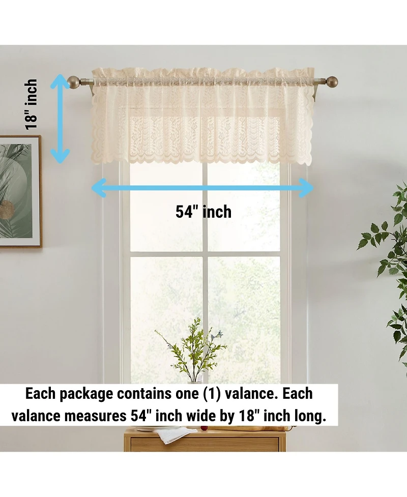 Hlc.me Sophia Floral Rod Pocket Lace Semi Sheer Voile Short Valance for Small Windows, Kitchen & Bathroom