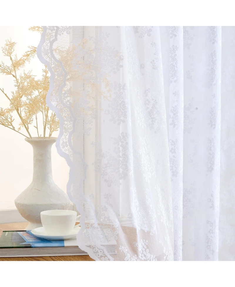 Hlc.me Jolene Floral Soft Decorative Lace Semi Sheer Light Filtering Rod Pocket Window Treatment Curtain Panels