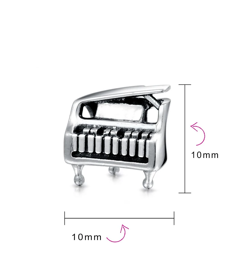 Bling Jewelry Grand Piano Charm Bead Musicians in Oxidized Sterling Silver Fits Bracelets