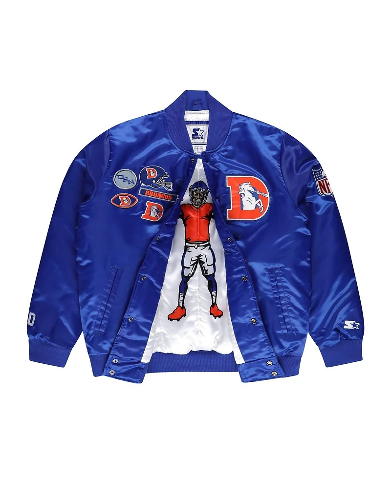 Starter Men's Royal Denver Broncos Exclusive Satin Full-Snap Varsity Jacket