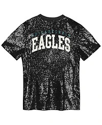 Outerstuff Big Girls Black Philadelphia Eagles Wordmark Sequin V-Neck Top