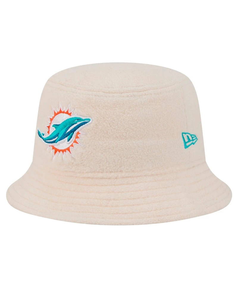 New Era Women's Cream Miami Dolphins Cozy Sherpa Bucket Hat
