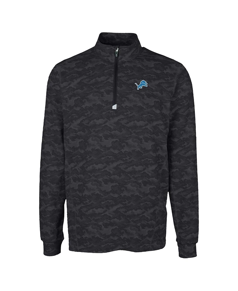 Cutter & Buck Men's Black Detroit Lions Traverse Camo Print Stretch Quarter-Zip Top