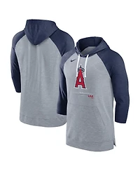 Nike Men's Heather Gray/Heather Navy Los Angeles Angels Baseball Raglan 3/4-Sleeve Pullover Hoodie