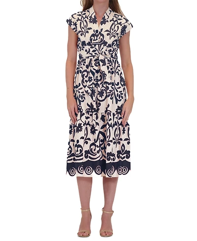 Donna Ricco Women's Printed Belted Fit & Flare Dress