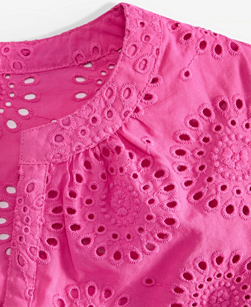 On 34th Women's Solid Eyelet Puff-Sleeve Blouse, Created for Macy's