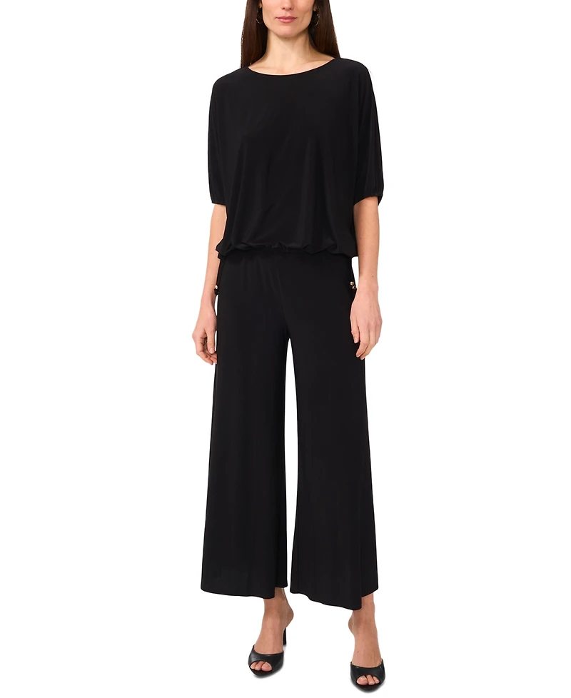 Sam & Jess Women's Printed Round-Neck Puff-Sleeve Side-Tie Top
