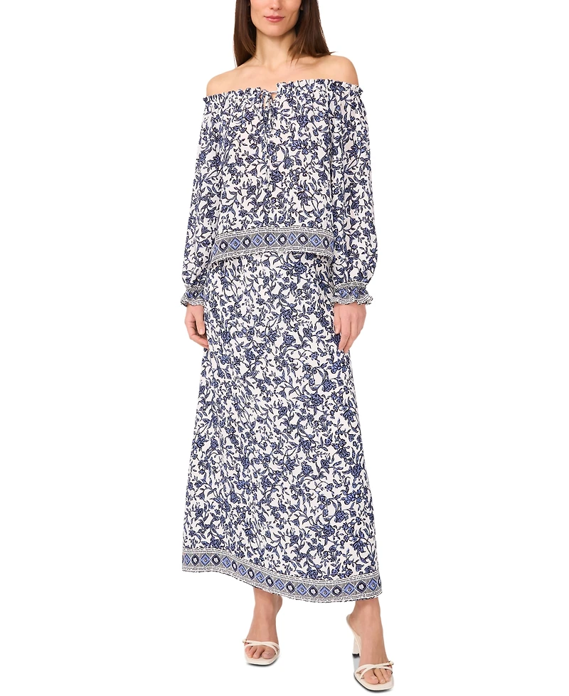 Sam & Jess Women's Printed Off-The-Shoulder Long-Sleeve Top