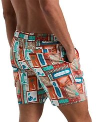 Original Penguin Men's Slim Fit Surf Print Drawstring 7" Swim Trunks