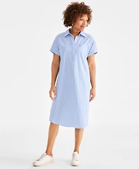 Style & Co Petite Cotton Striped Short-Sleeve Popover Dress, Exclusively at Macy's