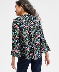 Style & Co Women's Printed Pintuck Ruffle Sleeve Top