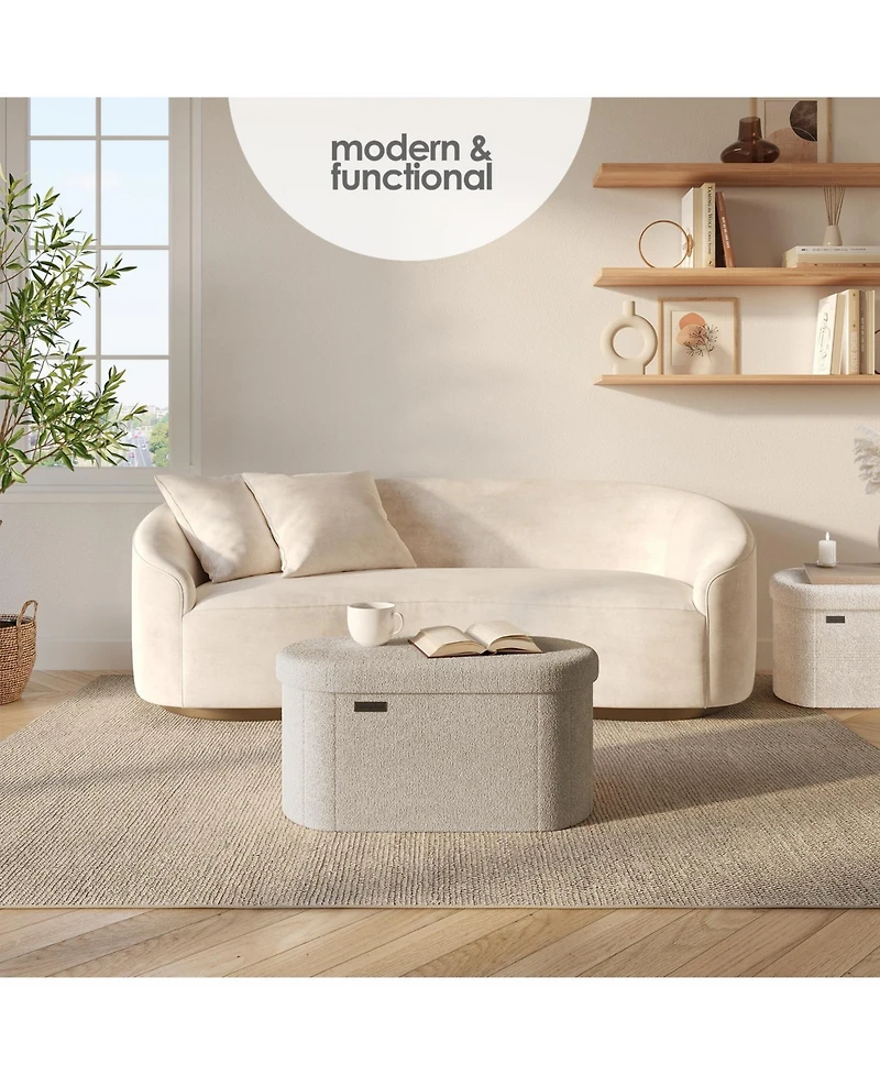 Ovel Boucle Ottoman Storage Bench-Modern Foot Stool