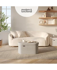 Ovel Boucle Ottoman Storage Bench-Modern Foot Stool