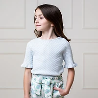 Hope & Henry Girls' Organic Short Sleeve Ruffle Edge Sweater Knit Top, Kids