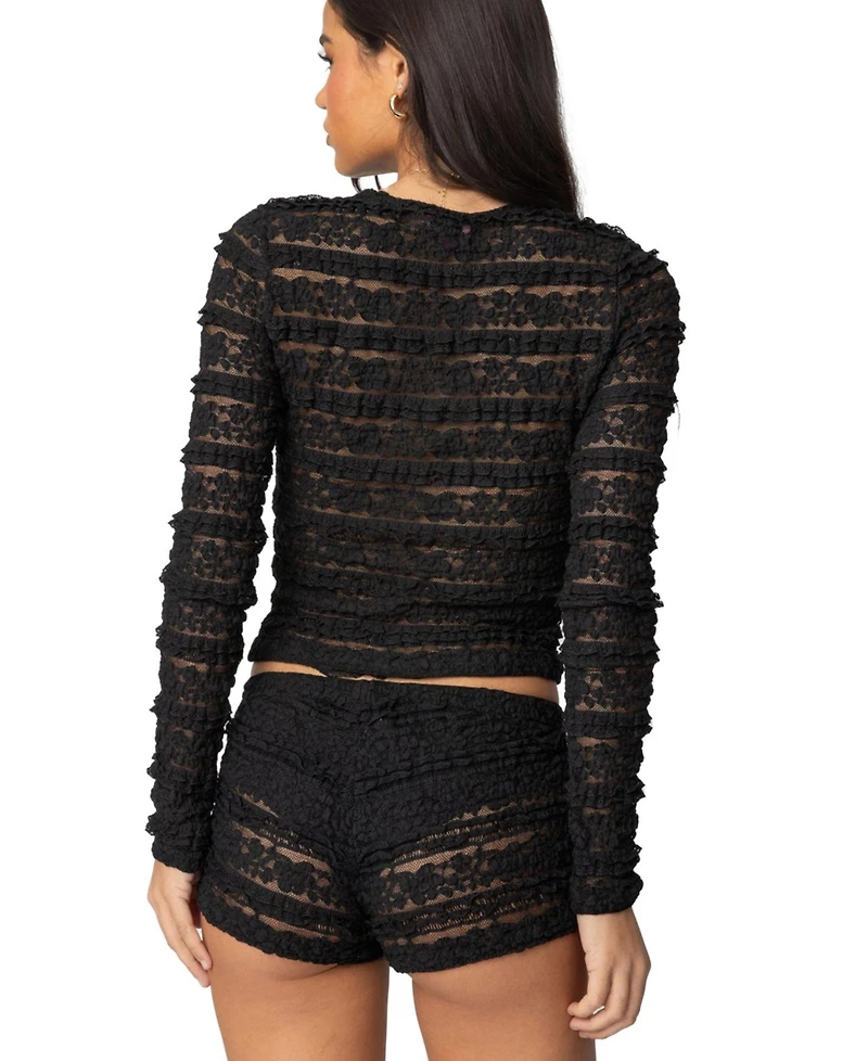 Edikted Womens Maisley Sheer Lace Top