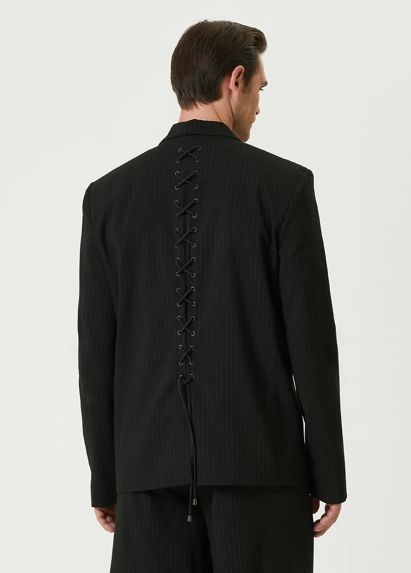 Pcfg Men's Free Heaven Eyelet Details Striped Blazer - Jet Black