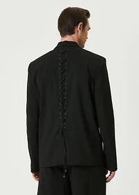 Pcfg Men's Free Heaven Eyelet Details Striped Blazer - Jet Black