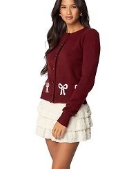 Edikted Womens Rona Bow Knit Cardigan