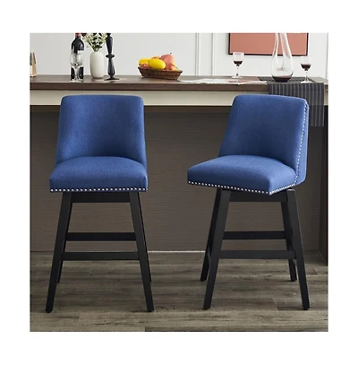 26" Upholstered Swivel Bar Stools Set of 2, Modern Linen Fabric Counter Stools-The Pop Home