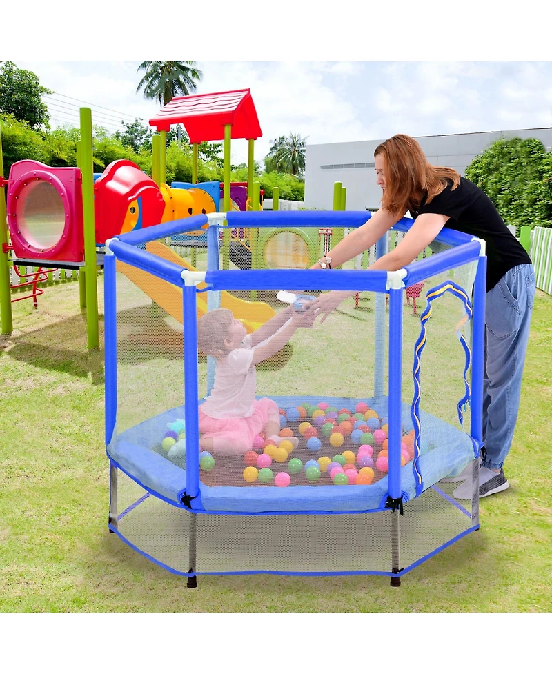 55'' Toddlers Trampoline with Safety Enclosure Net and Balls, Indoor Outdoor Mini for Kids