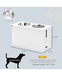 PawHut Elevated Dog Bowls w/ Slow Feeder Mat 3 Stainless Steel Bowls,