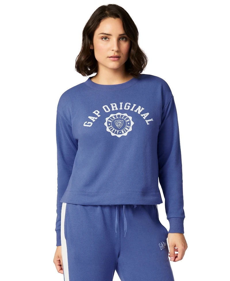 Gap Women's French Terry Crewneck Logo Pajama Top - Exclusively at Macy's