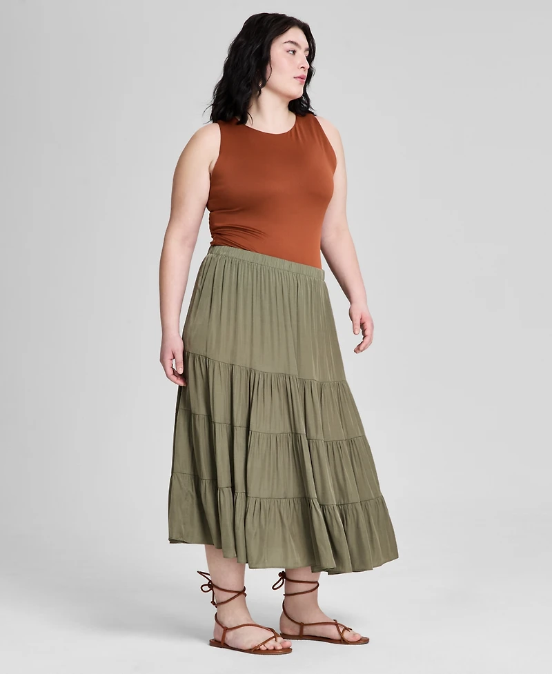And Now This Plus Pull-On Tiered Midi Skirt