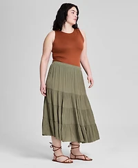 And Now This Plus Pull-On Tiered Midi Skirt