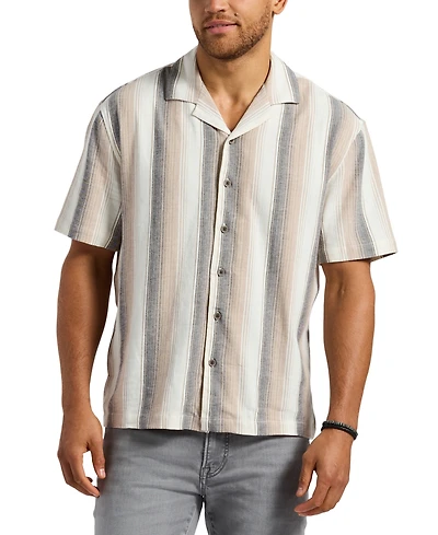 Men's Short Sleeve Striped Button Up Camp Shirt