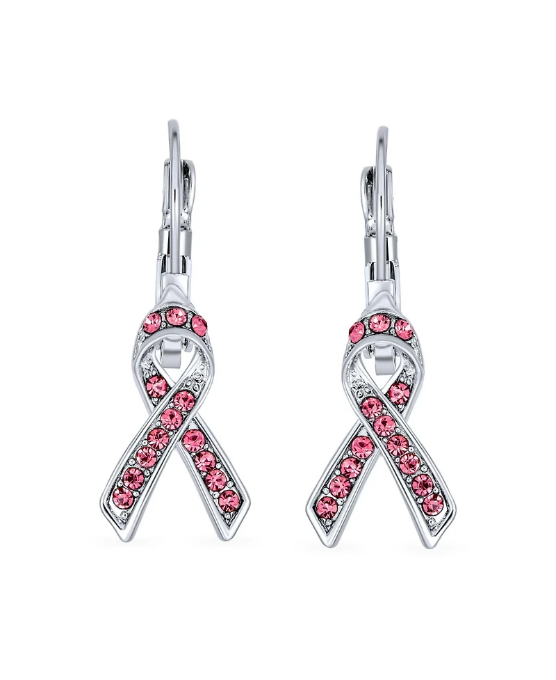 Bling Jewelry Crystal Pink Breast Cancer Awareness Support Earrings Silver Plated