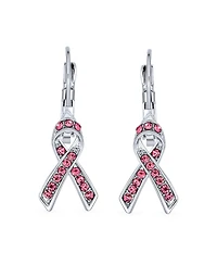 Bling Jewelry Crystal Pink Breast Cancer Awareness Support Earrings Silver Plated