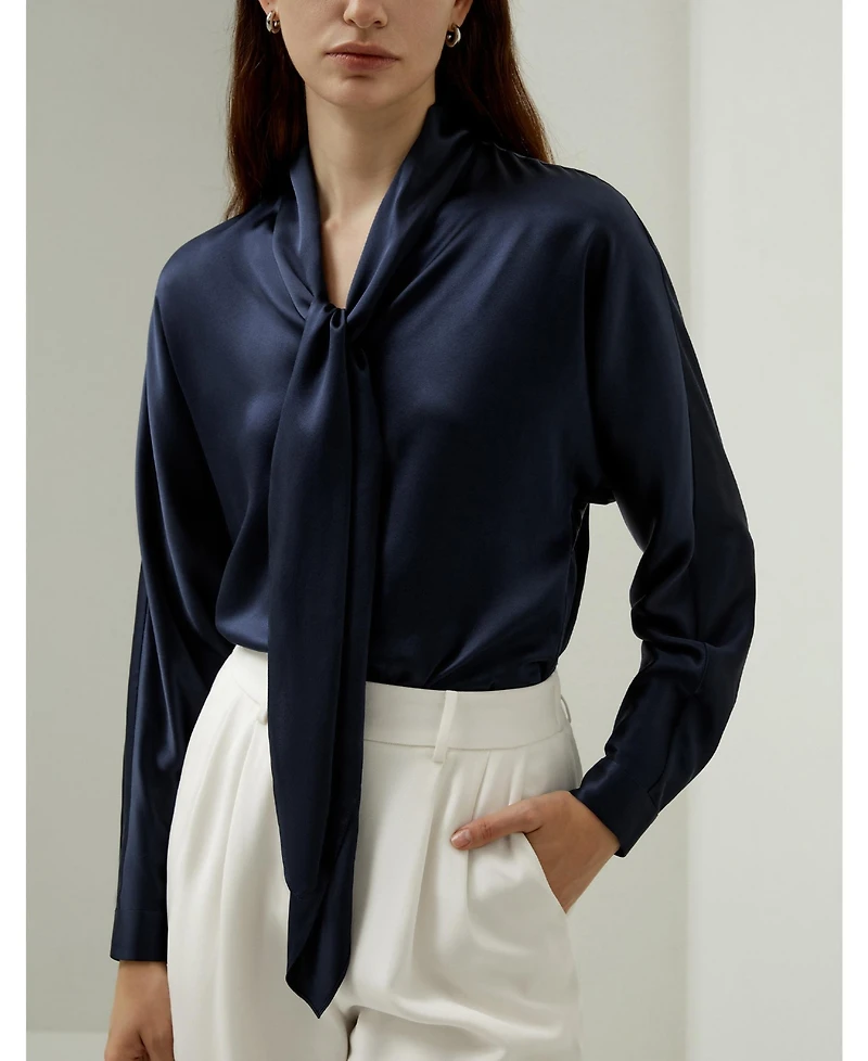 Lilysilk Women's Batwing Silk Top with Adjustable Neck Tie