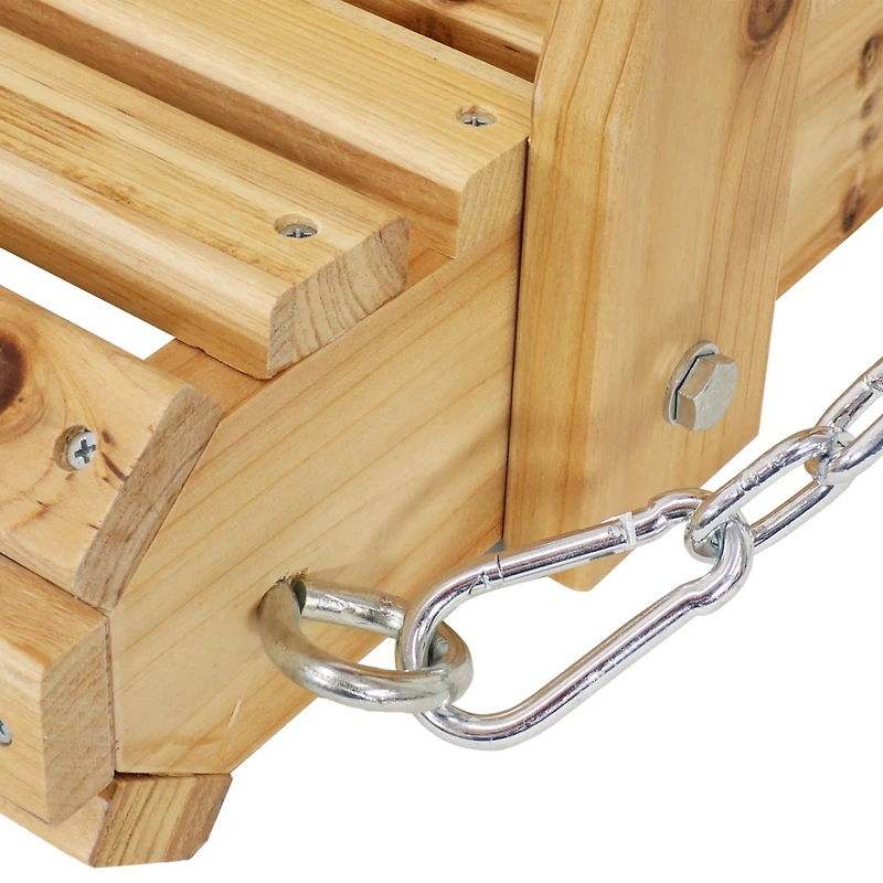 Outdoor 2-Person Traditional Wooden Porch Swing with Hanging Chains - 58.5-Inch - Brown