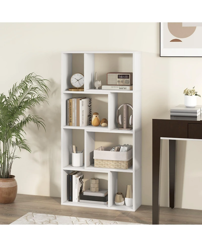 4-Tier Geometric Bookshelf with 8 Open Cubes for Living Room or Bedroom Storage