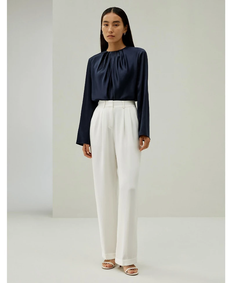 Silk Ruched-Neck Top for Women