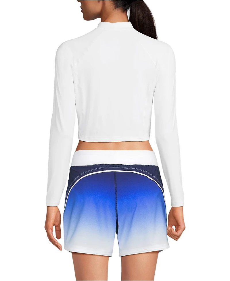 Lands' End Women's Long SunShade Upf 50 Sleeve Cropped Rash Guard