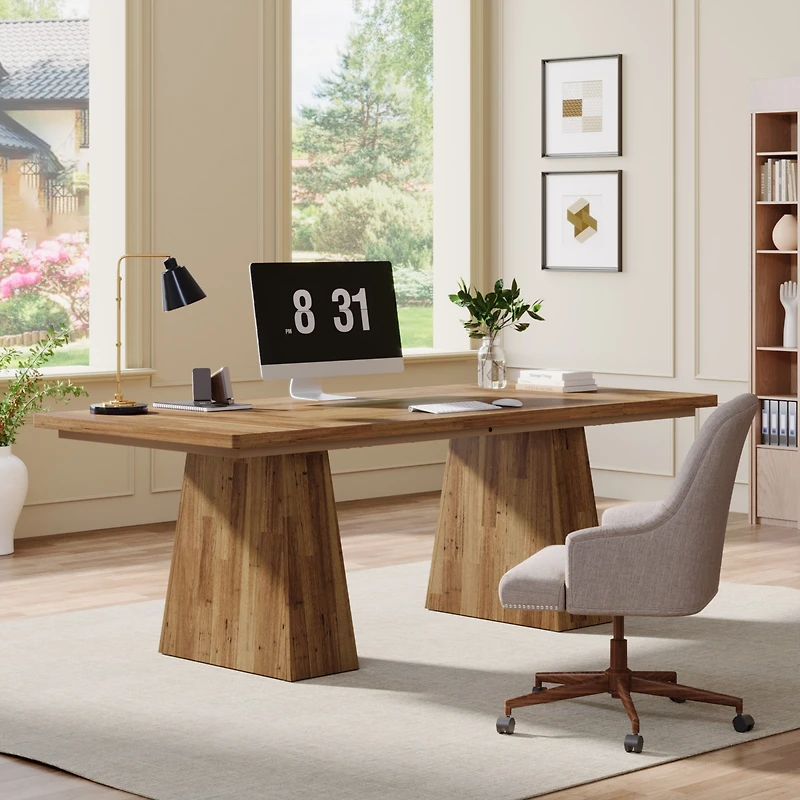 Tribesigns 63-Inch Executive Desk, Large Office Computer Desk with Double Pedestal, Modern Simple Workstations Writing Table