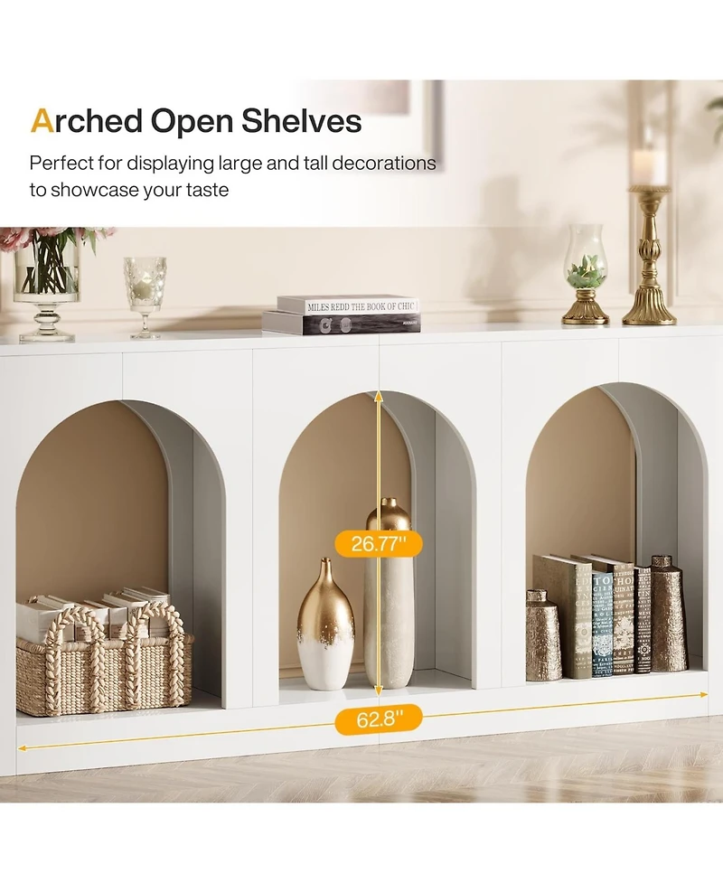 Tribesigns 70.9" White Console Table with Storage, Wood Entryway Entry Table with 3 Arched Shelves, Behind Couch Sofa, Narrow Long