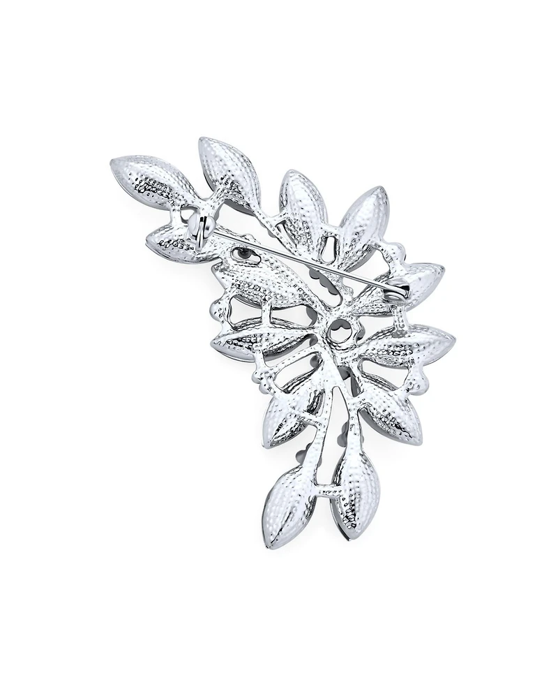 Bling Jewelry Fashion Aqua Green Marquise Crystal Leaf Brooch Pin Mother Silver Plated Brass