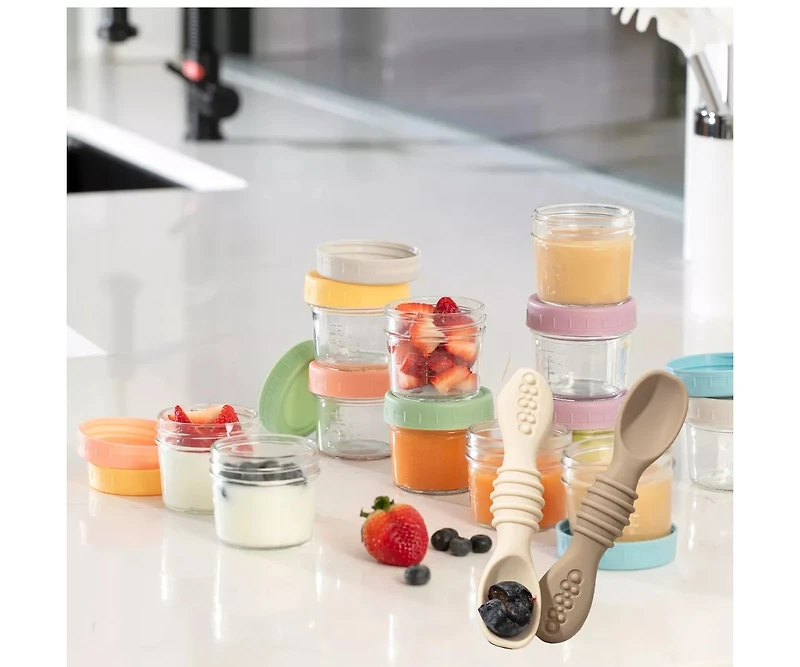 Sperric 12-Pack Glass Baby Food Storage Jars with Lids, 6-Pack Silicone Self-Feeding Spoons – Bpa-Free, Leakproof, Freezer Safe