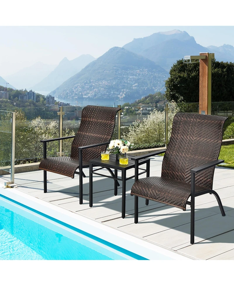 Gymax 3PCS Rattan Bistro Chair Set Patio Furniture W/Table
