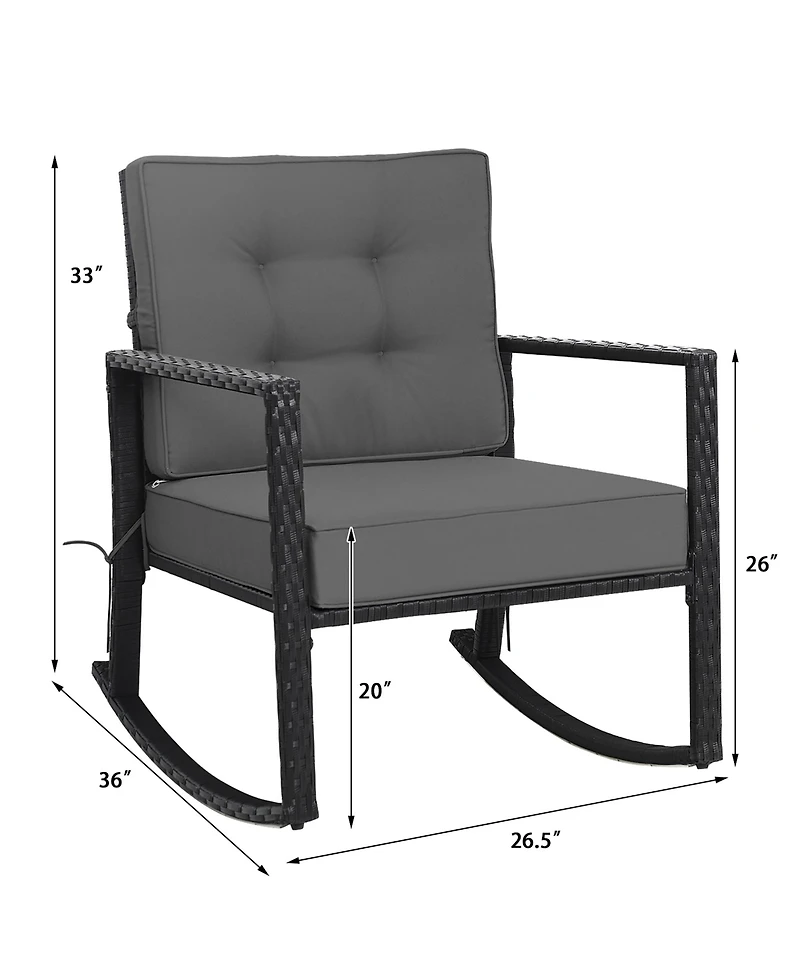 2 Pcs Patio Rattan Rocker Chair Outdoor Glider Rocking Chair Cushion Lawn