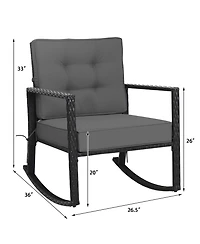 2 Pcs Patio Rattan Rocker Chair Outdoor Glider Rocking Chair Cushion Lawn