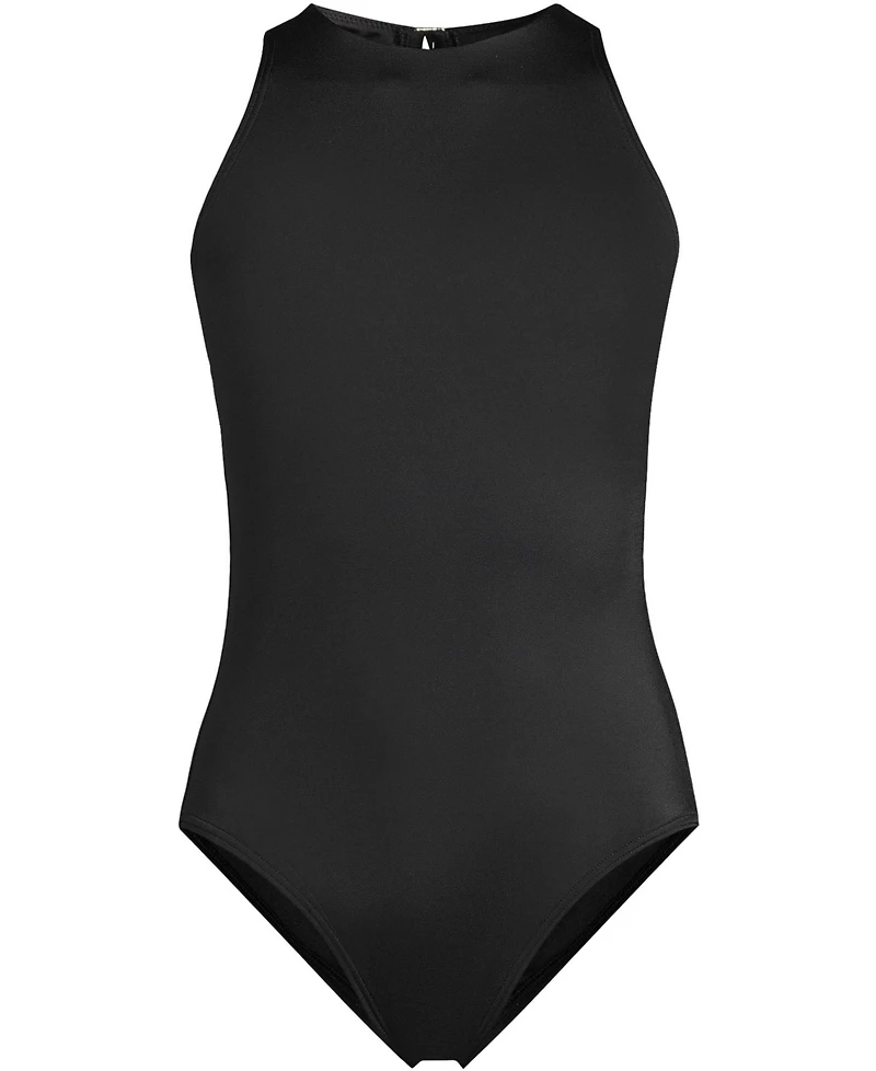 Lands' End Women's Long Tugless High Neck Portrait Back One Piece Swimsuit