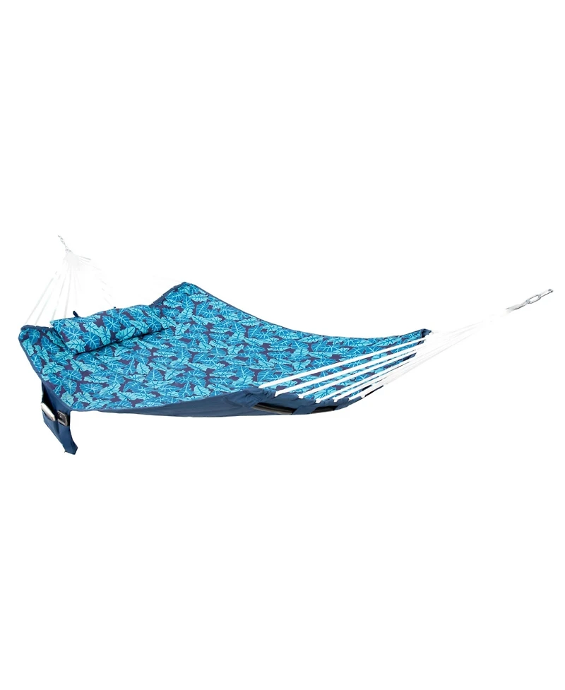 Outdoor Quilted Double Hammock with Pillow and Curved Metal Spreader Bars