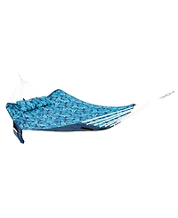 Outdoor Quilted Double Hammock with Pillow and Curved Metal Spreader Bars