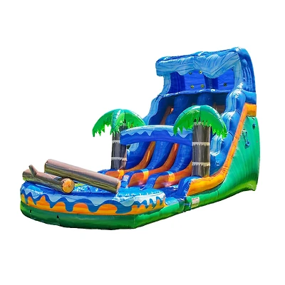 Xjump 17 Tall Jungle Falls Inflatable Dual Lane Water Slide with Detachable Pool, Tall Seating Height, Commercial Grade, Pvc Vinyl, Outdoor Backyard,
