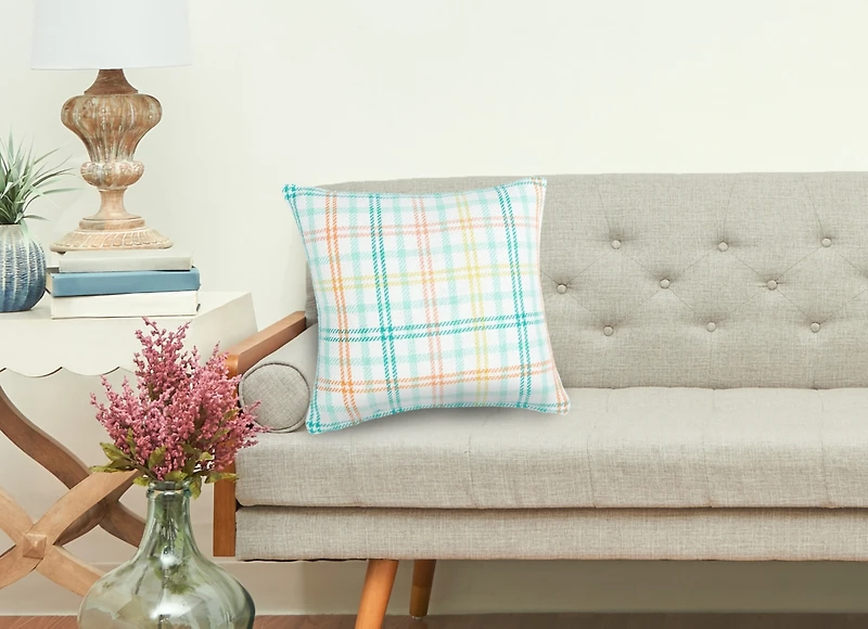 18" x 18" Bunny Trail Plaid Woven Spring Easter Themed Accent Throw Pillow