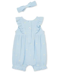 Little Me Baby Girls Cotton Gauze Daisy Romper & Headband