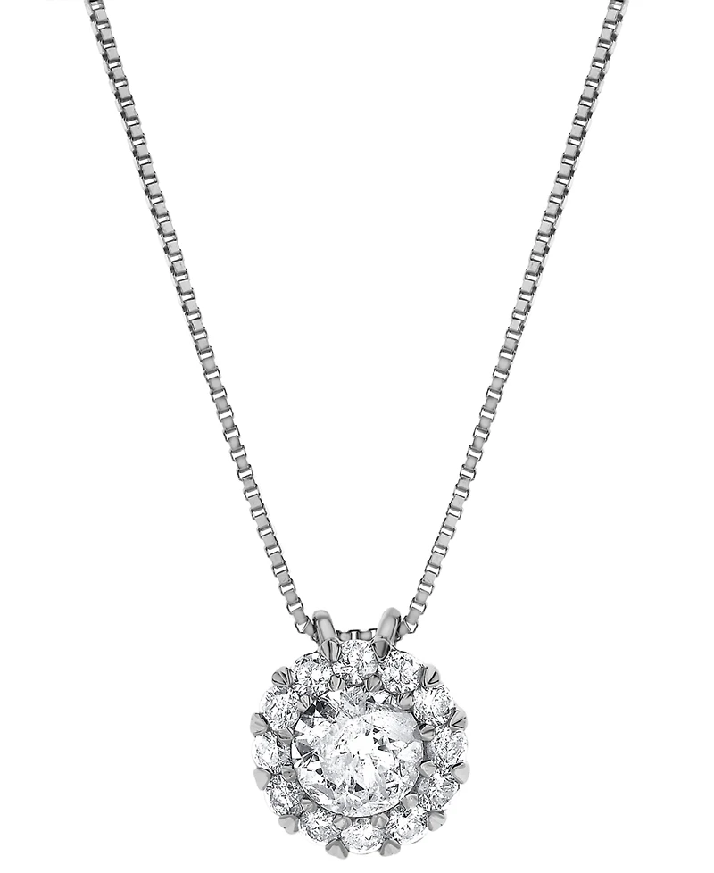 Diamond Halo Pendant Necklace (1/2 ct. t.w.) in 14k White Gold